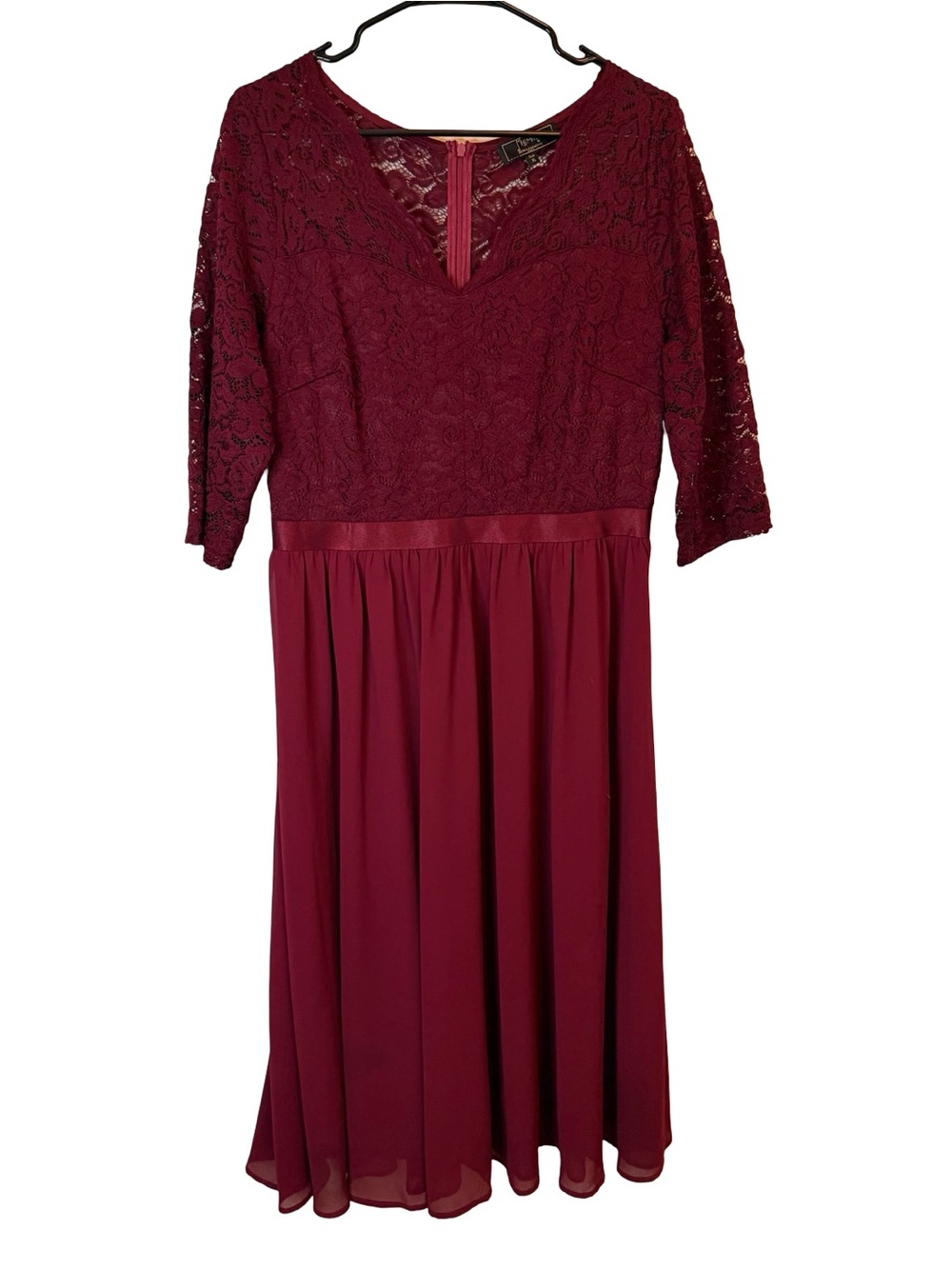 Miss May Retro Gorgeous City Burgundy Lace Chiffon Midi Cocktail Dress Size XL - Picture 2 of 7